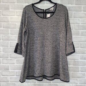 Avenue Gray Black Tunic 3/4 Sleeve Sweater Relaxed Fit 14/16 NWT